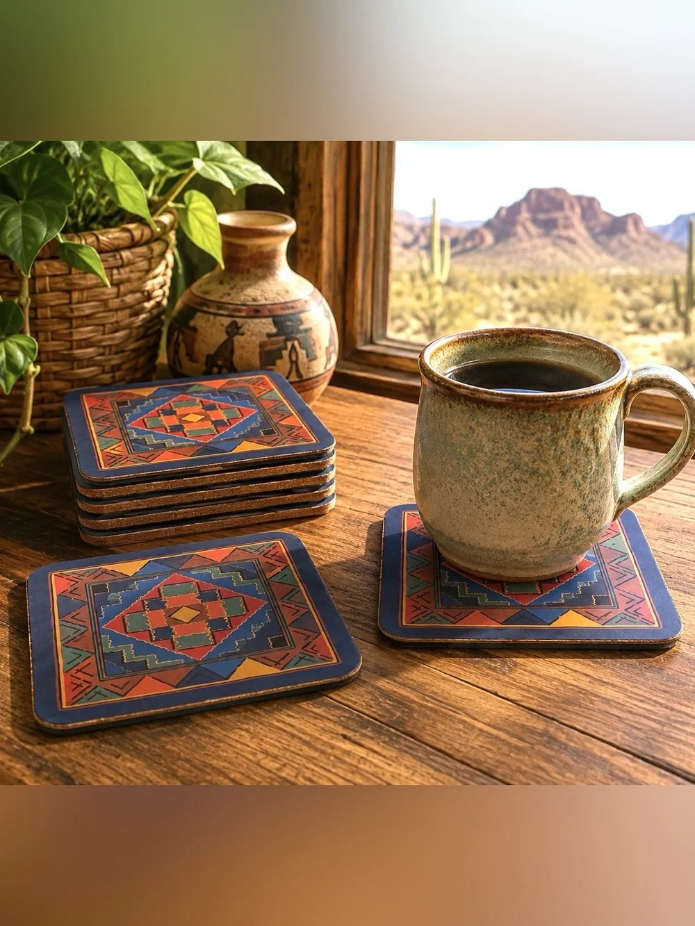 Vintage Pimpernel Aztec Cork Back Coasters Set of 6 Made in England Southwest